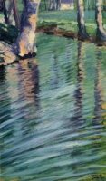 Trees Mirrored in a Pond - Egon Schiele Oil Painting