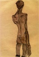 Standing Male Nude, Back View - Egon Schiele Oil Painting