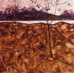 River Landscape - Egon Schiele Oil Painting
