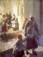 Christmas Morning Service - Anders Zorn Oil Painting