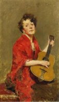 Girl with Guitar - Oil Painting Reproduction On Canvas