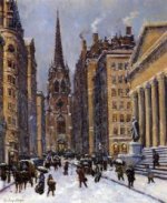 Wall Street Facing Trinity Church - Colin Campbell Cooper Oil painting