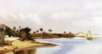 Florida Beach Scene with Beached Boat and Sailboat in Water - Oil Painting Reproduction On Canvas