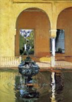 The Fountain in the Alcizar of Seville - Joaquin Sorolla y Bastida Oil Painting