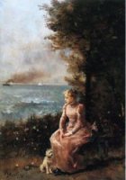 A Young Girl Seated by a Tree - Oil Painting Reproduction On Canvas