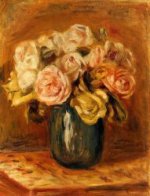 Roses in a Blue Vase II - Pierre Auguste Renoir Oil Painting