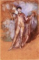 Grey and Pink, a Draped Model with Fan - James Abbott McNeill Whistler Oil Painting