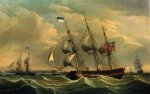 Full Rigged Ships and a Brig off the Coast of England - Robert Salmon Oil Painting