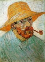 Self Portrait with Pipe and Straw Hat II - Vincent Van Gogh Oil Painting
