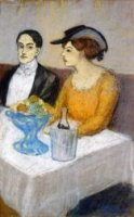 Man and Woman a the Table: Angel Fernandez de Soto and his Friend - Pablo Picasso Oil Painting