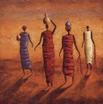 Abstract oil painting - 4 women - 2 pots on heads