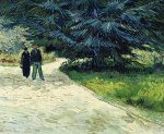 Public Garden with Couple and Blue Fir Tree: The Poet's Garden III - Vincent Van Gogh oil painting