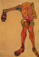 Seated Male Nude, Right Hand Outstretched - Egon Schiele Oil Painting