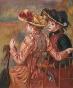 Two Seated Young Girls - Oil Painting Reproduction On Canvas