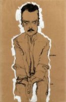 Portrait of Eduard Kosmack, Frontal, with Clasped Hands - Egon Schiele Oil Painting
