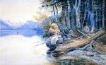A Campsite by the Lake - Charles Marion Russell Oil Painting