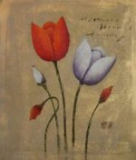 Modern Abstract-Purple washed and Red Flowers - Oil Painting Reproduction On Canvas