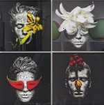 A Series Of Paintings Combining Portraits And Flowers