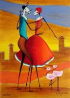 Modern Abstract-Dancing Man and Woman - Oil Painting Reproduction On Canvas