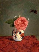 Garden Rose and Blue Forget-Me-Nots in a Vase - Gustave Caillebotte Oil Painting