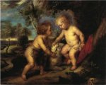 The Christ Child and the Infant St. John after Rubens - Theodore Clement Steele Oil Painting