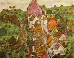 Landscape at Krumau - Egon Schiele Oil Painting