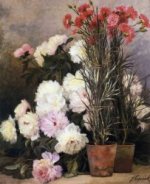 Peonies and Red Carnations - Jean Capeinick Oil Painting