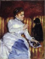 Woman on a Striped with a Dog - Oil Painting Reproduction On Canvas