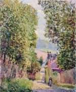 Street in Louveciennes, Sunlight - Alfred Sisley Oil Painting