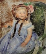Sara in Dark Bonnet with Right Hand on Arm of Chair - Mary Cassatt Oil Painting