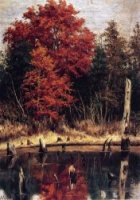 Autumn Wood in North Carolina with Tree Stumps in Water - William Aiken Walker Oil Painting