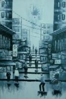 Hong Kong - Old street scene - black and white
