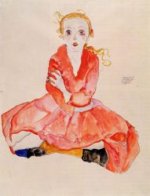 Seated Girl Facing Front - Egon Schiele Oil Painting