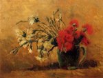 Vase with Red and White Carnations on a Yellow Background - Vincent Van Gogh Oil Painting