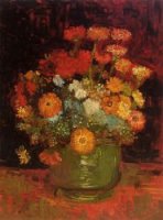 Vase with Zinnias - Vincent Van Gogh Oil Painting