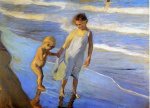 Valencia, Two LIttle Girls on a Beach - Joaquin Sorolla y Bastida Oil Painting