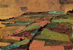 Field Landscape - Egon Schiele Oil Painting