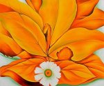 Yellow Hickory Leaves with Daisy - Georgia O'Keeffe Oil Painting