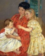Mother and Sara Admiring the Baby - Mary Cassatt Oil Painting