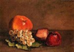 Peaches, Apples and Grapes on a Vine Leaf - Gustave Caillebotte Oil Painting