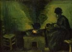 Peasant Woman by the Fireplace - Oil Painting Reproduction On Canvas