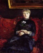 Woman Sitting on a Red-Flowered Sofa - Oil Painting Reproduction On Canvas