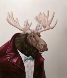 Moose Dressed In a Stylish Suit , Bow Tie