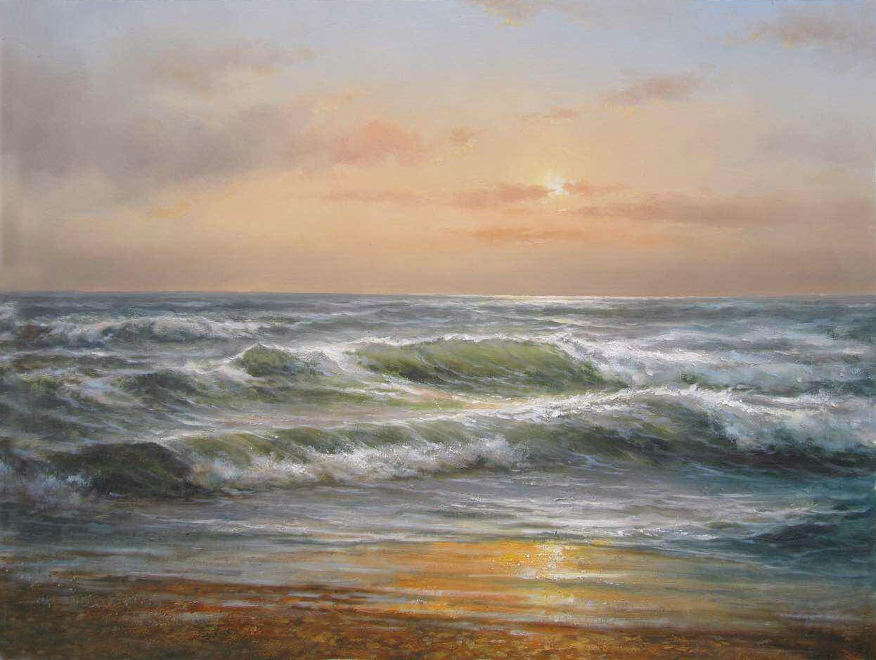 Sea wave in sunrise – Oil Paintings for sale