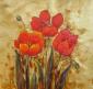 Three red flowers with leaves - Gold background - Oil Painting Reproduction On Canvas