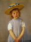 Little Girl in a Big Straw Hat and a Pinnafore - vas Mary Cassatt Oil Painting