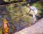 Boater Pulling on His Perissoire - Gustave Caillebotte Oil Painting