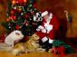 Christmas Father and His Pets - Oil Painting Reproduction On Canvas