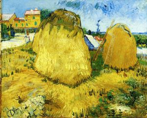 Stacks of Wheat near a Farmhouse -   Vincent Van Gogh Oil Painting