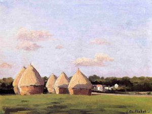 Harvest, Landscape with Five Haystacks - Gustave Caillebotte Oil Painting